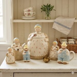 SOLD Vintage "Mom & Pop" Ceramic Kitchen Set - 5 Pieces - Rare Kitsch